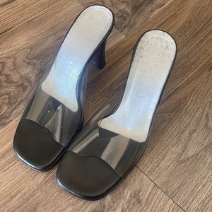 Maria Pia Translucent Vinyl Strap Heeled Sandals, Size 37